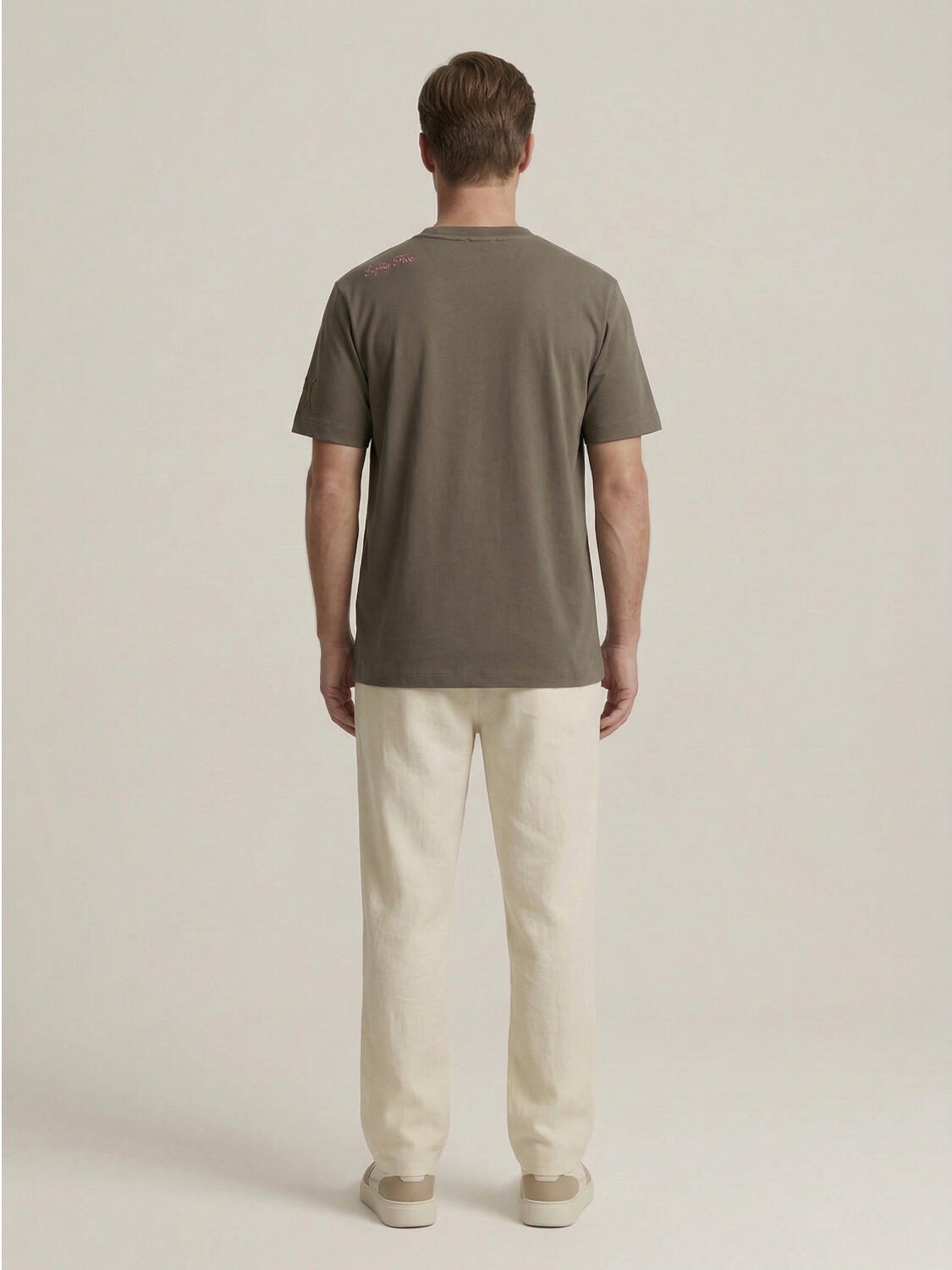 Haki Pamuk Dokulu Regular Fit Tişört - 4