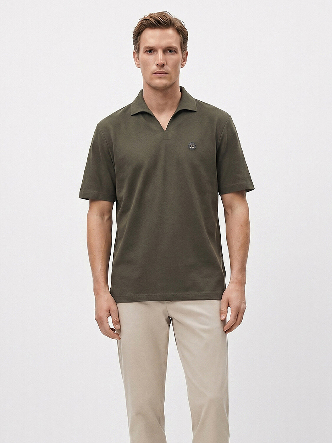 Haki Pamuk Dokulu Regular Fit Tişört