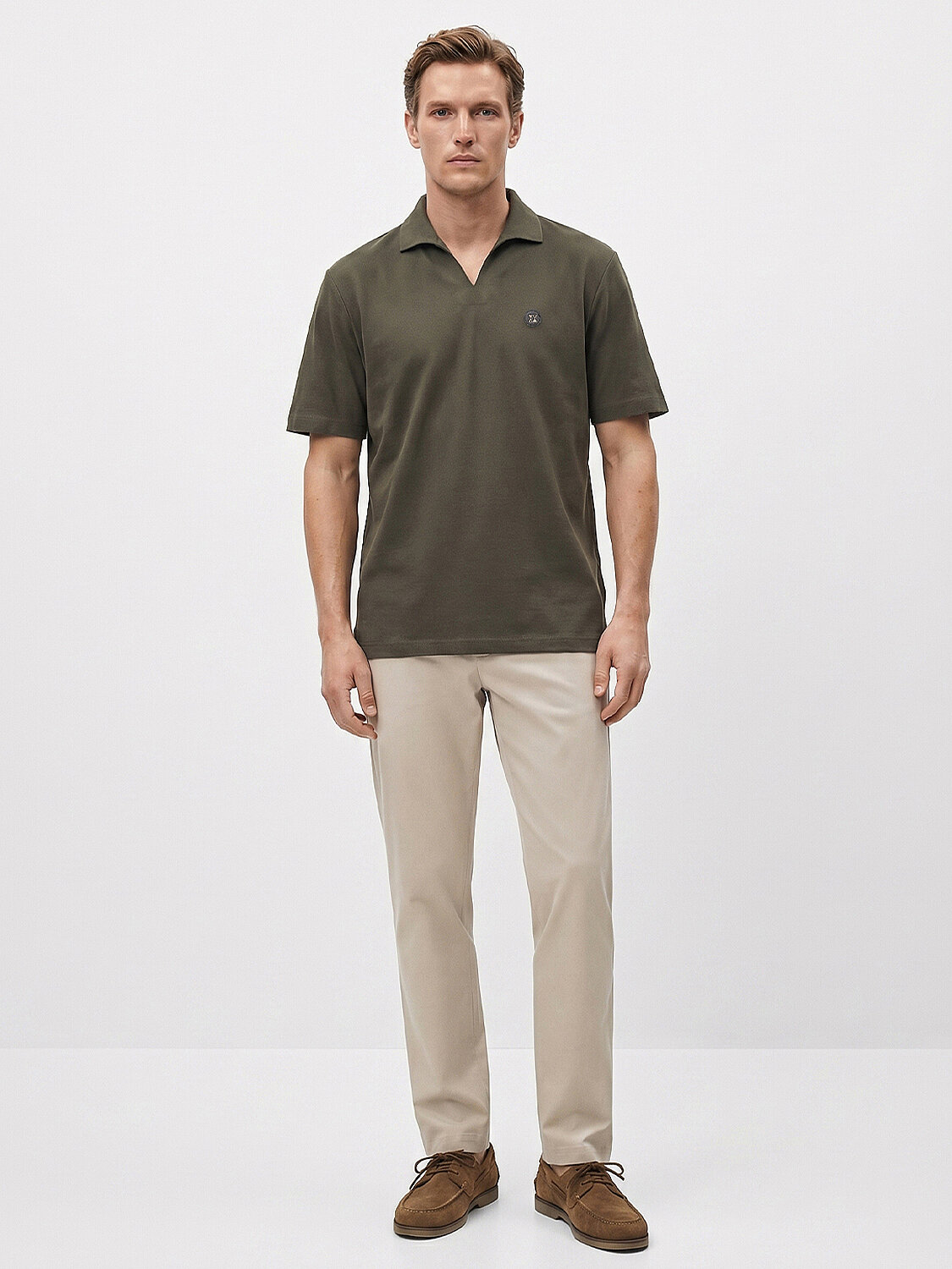 Haki Pamuk Dokulu Regular Fit Tişört - 2