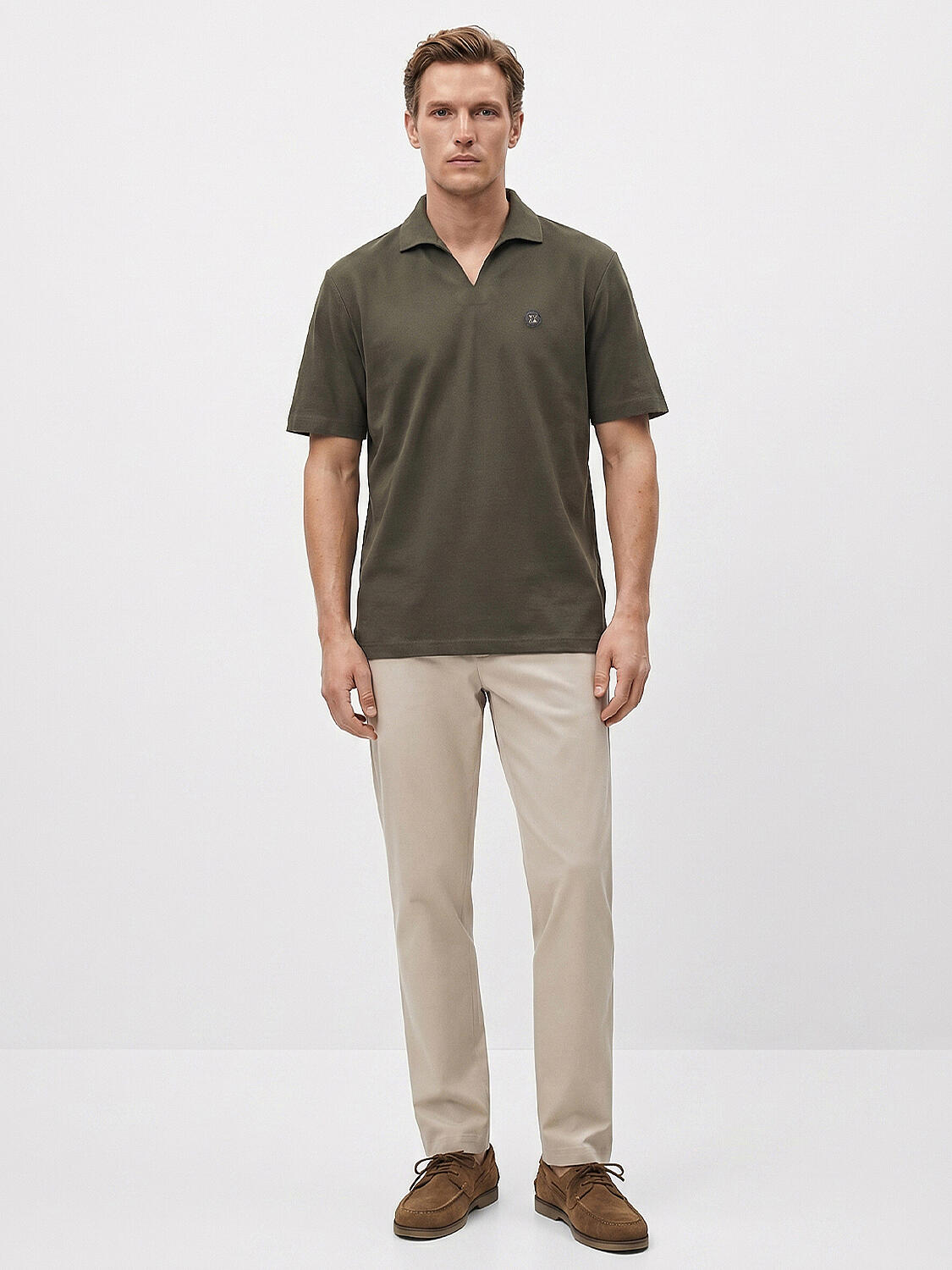 Haki Pamuk Dokulu Regular Fit Tişört - 2