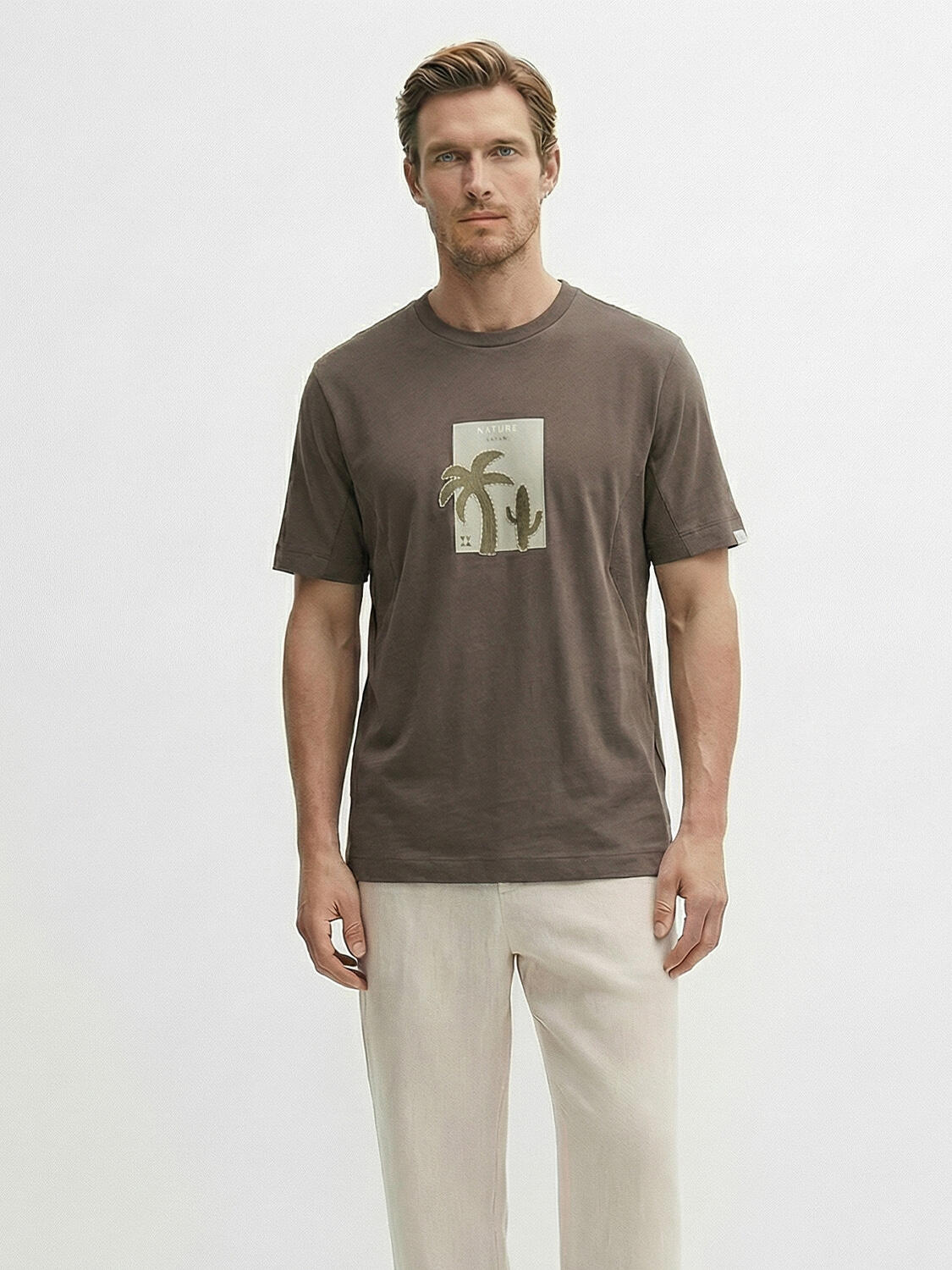 Haki Pamuk Dokulu Regular Fit Tişört - 3