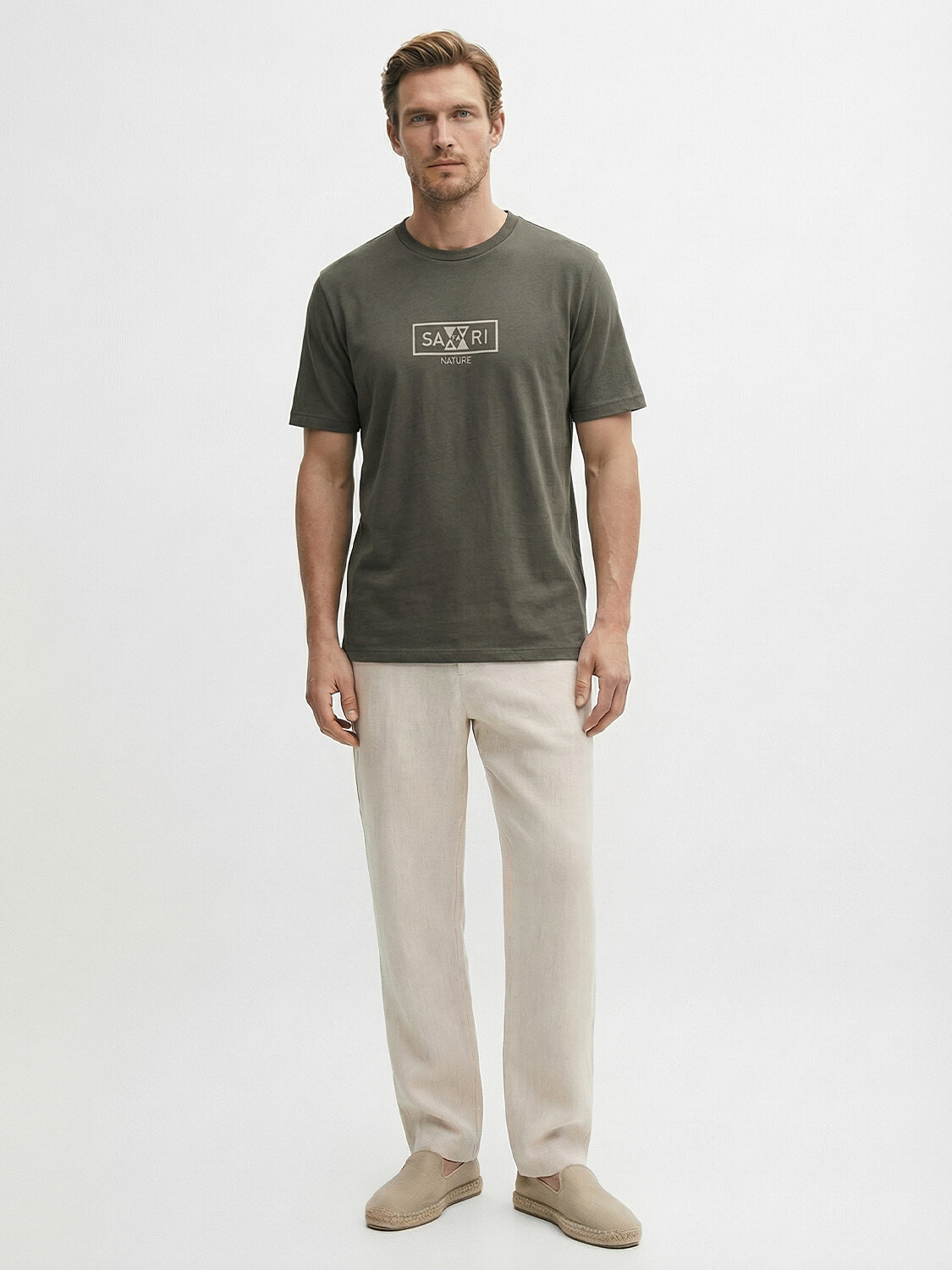 Haki Pamuk Dokulu Regular Fit Tişört (1)