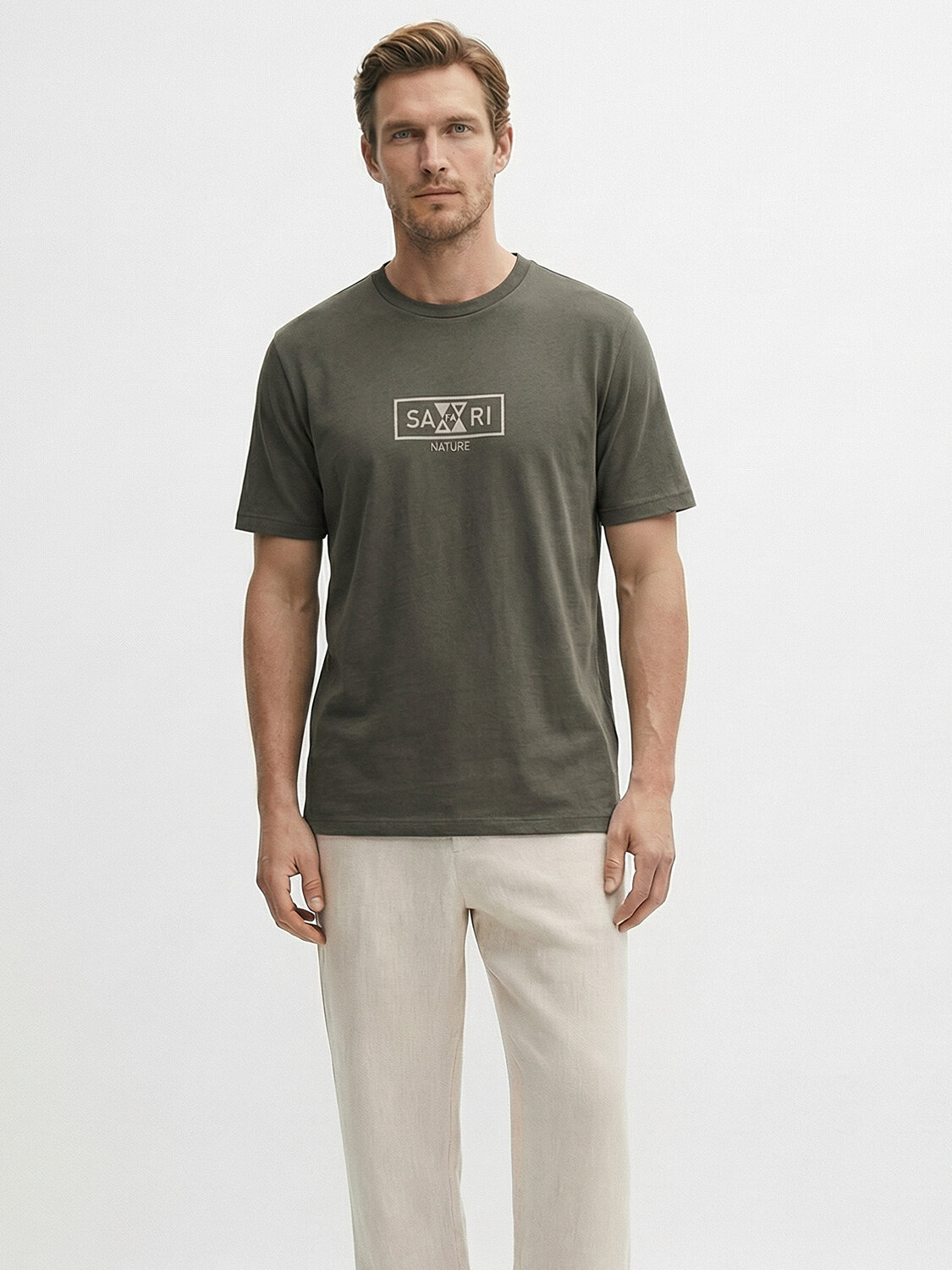 Haki Pamuk Dokulu Regular Fit Tişört