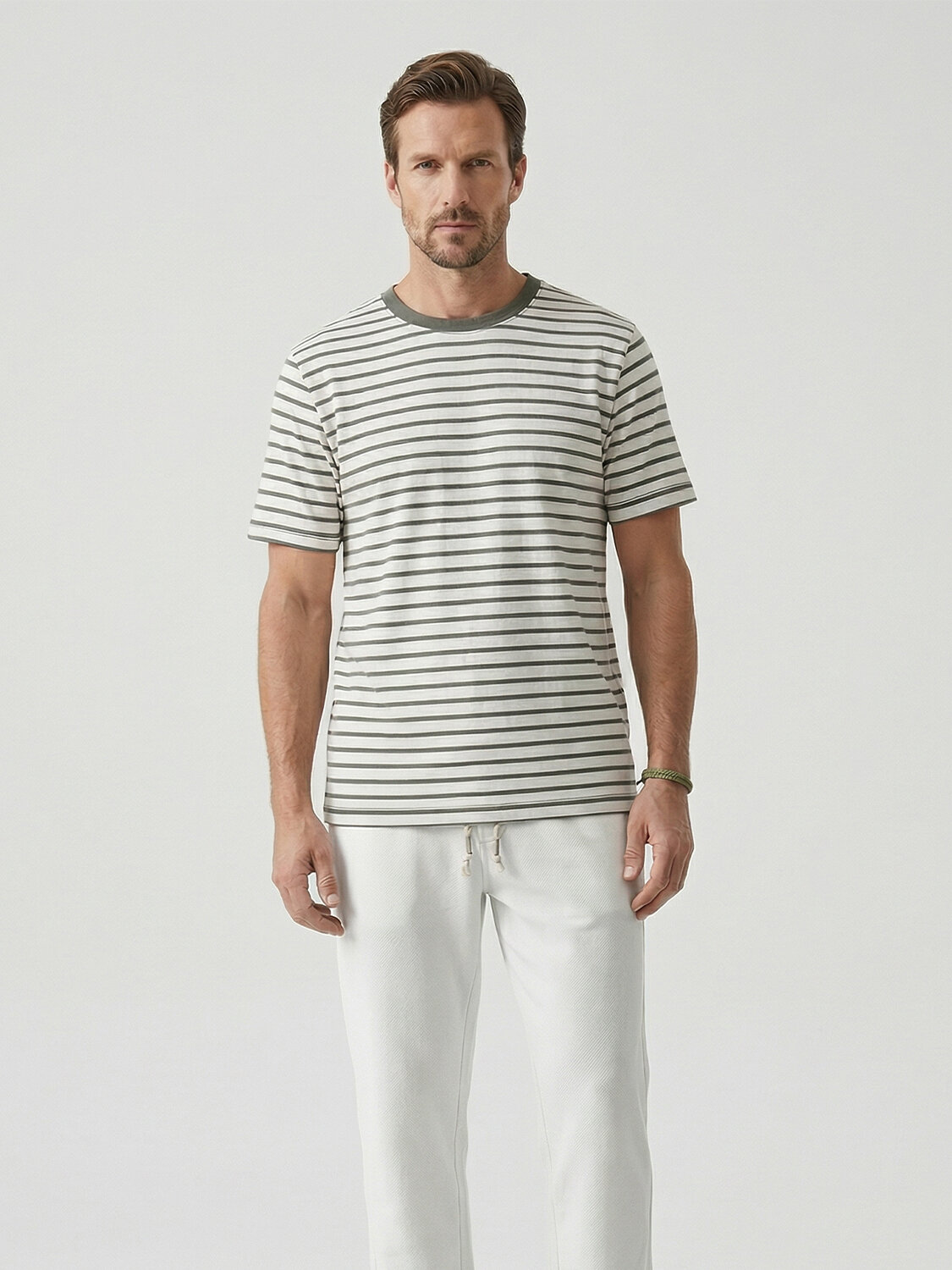 Haki Pamuk Dokulu Regular Fit Tişört (1)