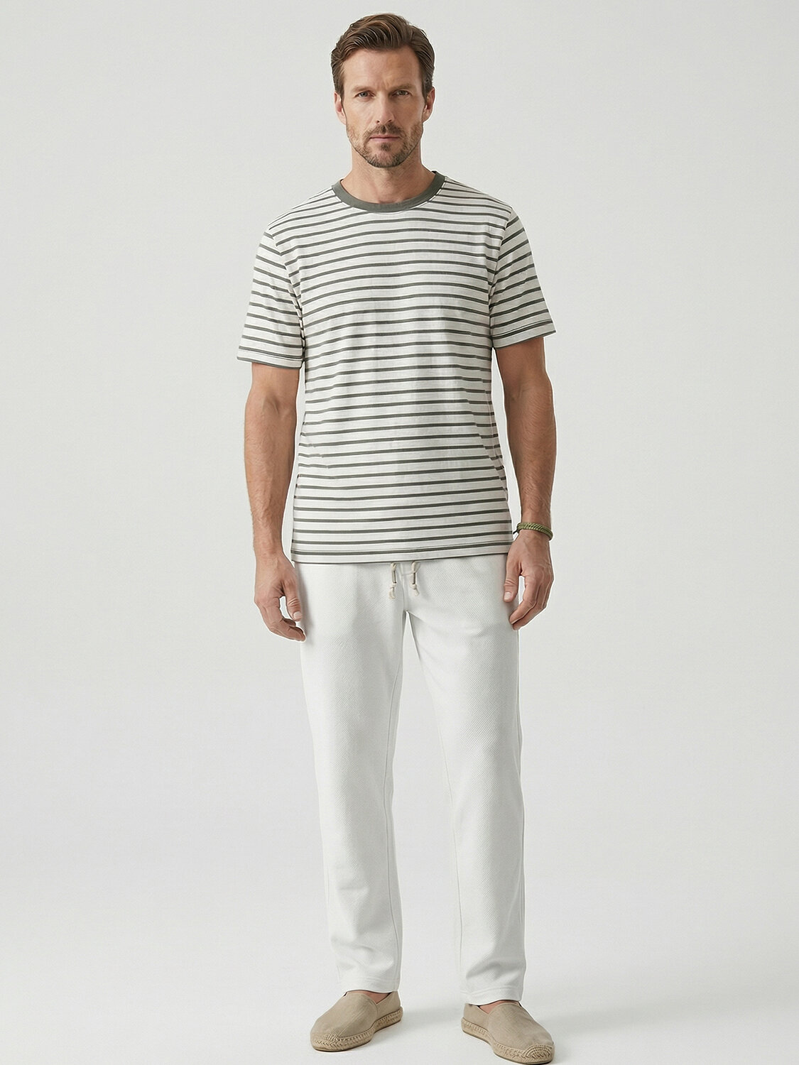 Haki Pamuk Dokulu Regular Fit Tişört - 3