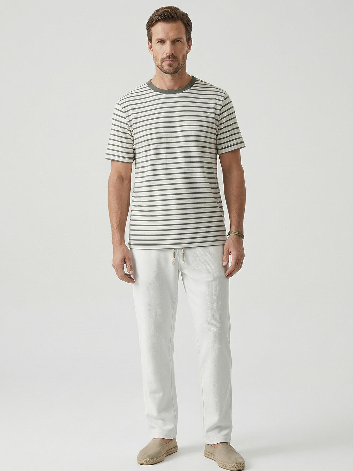 Haki Pamuk Dokulu Regular Fit Tişört - 3