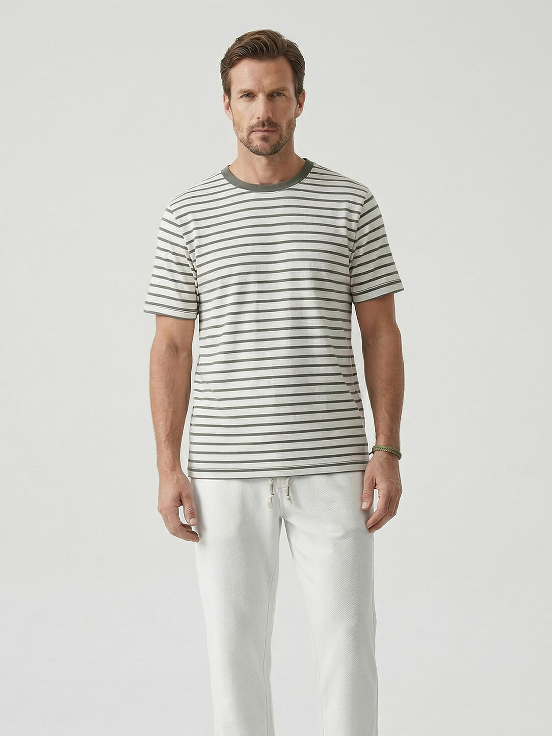 Haki Pamuk Dokulu Regular Fit Tişört - 2