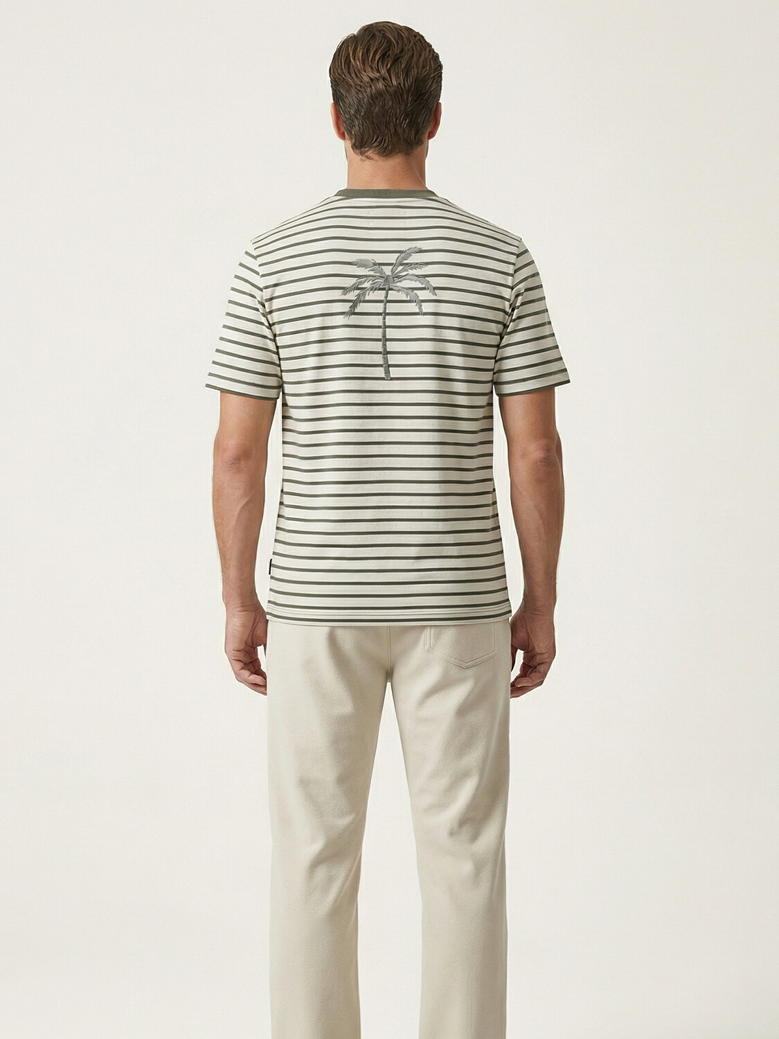 Haki Pamuk Dokulu Regular Fit Tişört - 4