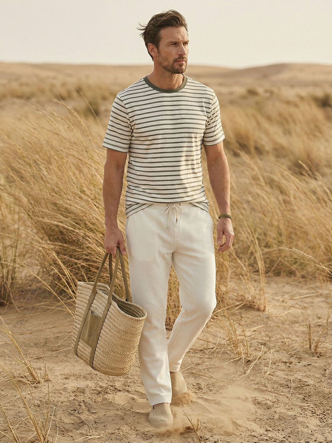 Haki Pamuk Dokulu Regular Fit Tişört