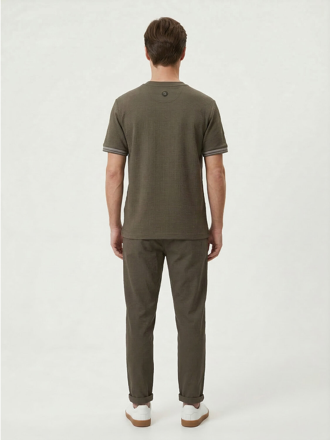 Haki Pamuk Dokulu Regular Fit Tişört - 4