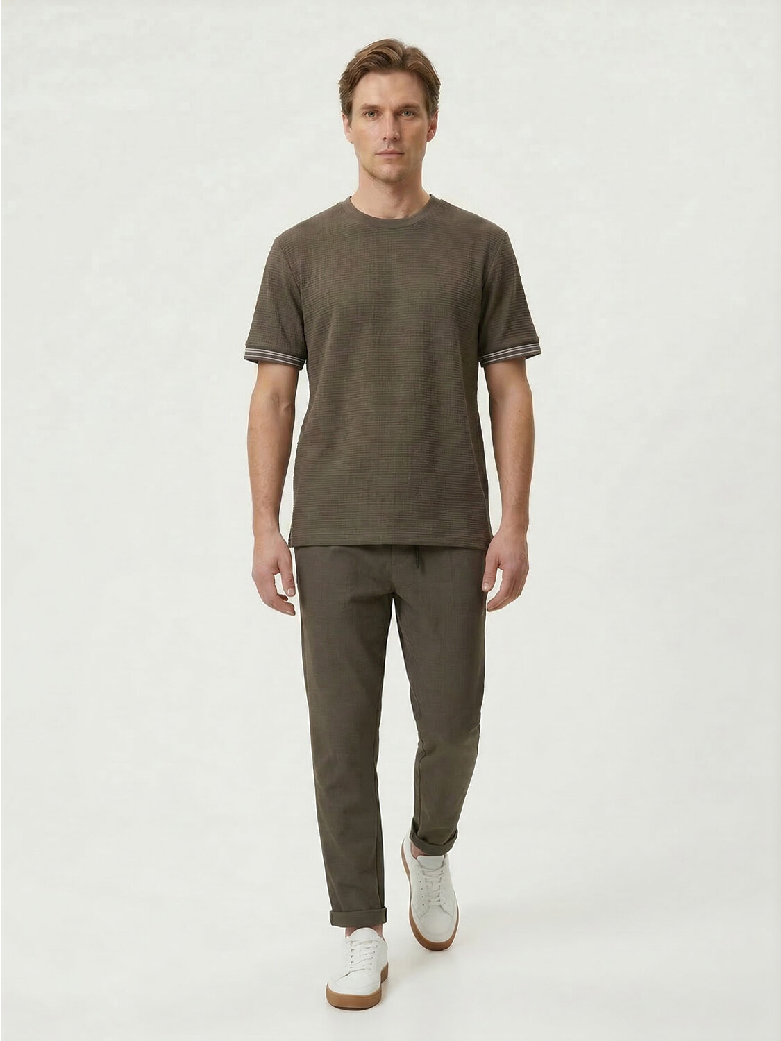 Haki Pamuk Dokulu Regular Fit Tişört (1)