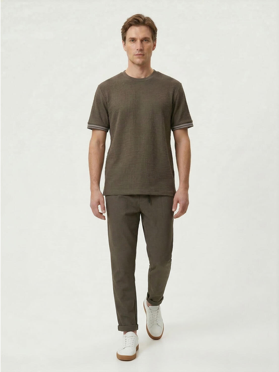 Haki Pamuk Dokulu Regular Fit Tişört - 2