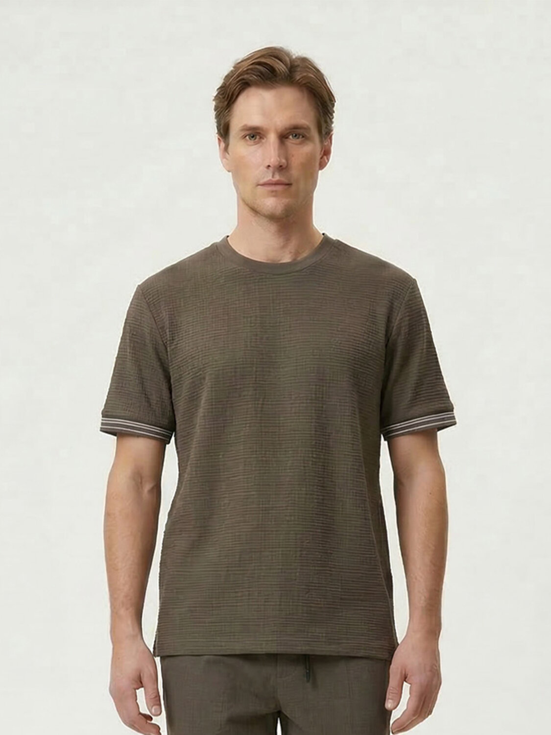 Haki Pamuk Dokulu Regular Fit Tişört