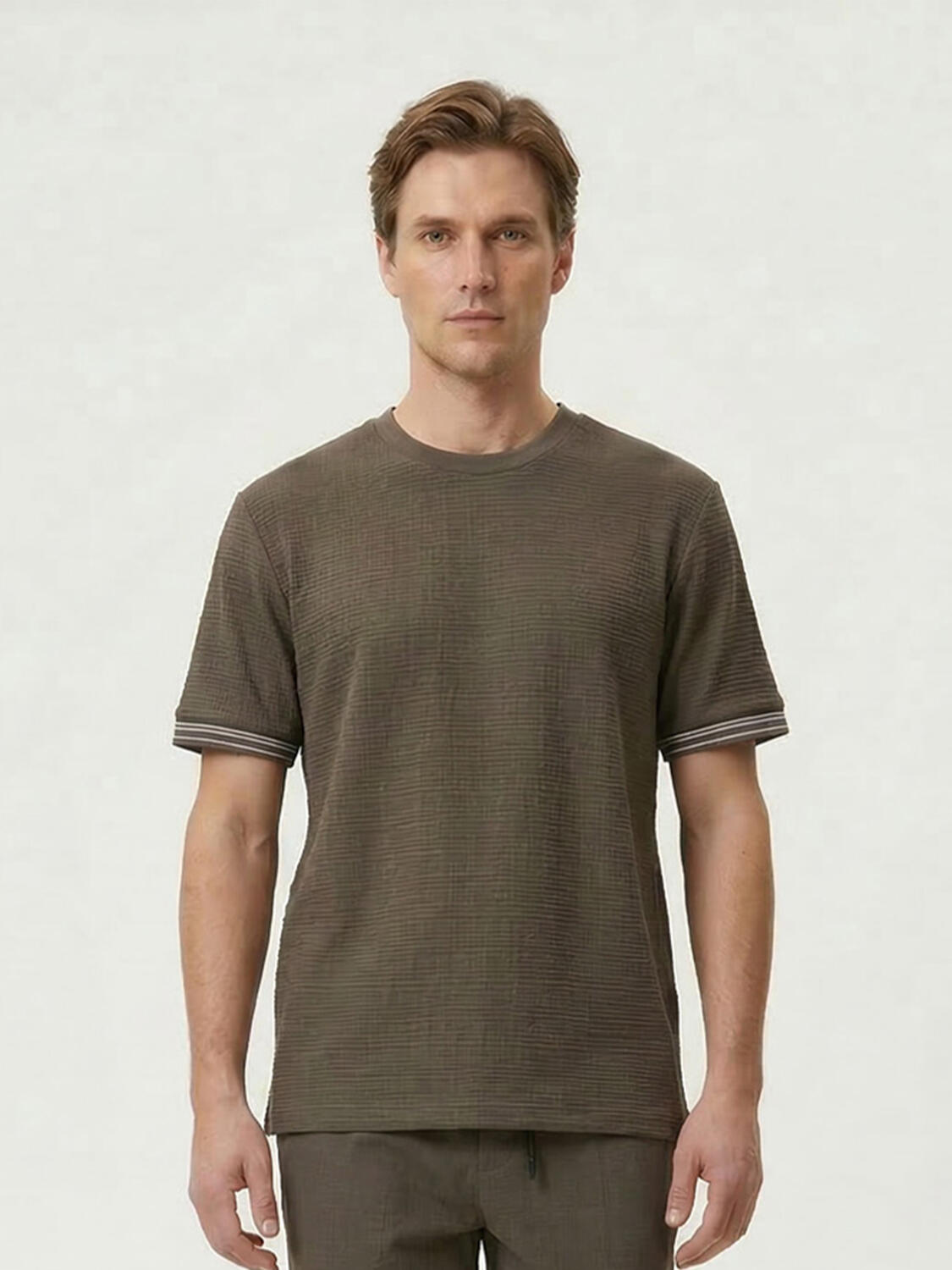 Haki Pamuk Dokulu Regular Fit Tişört - 1