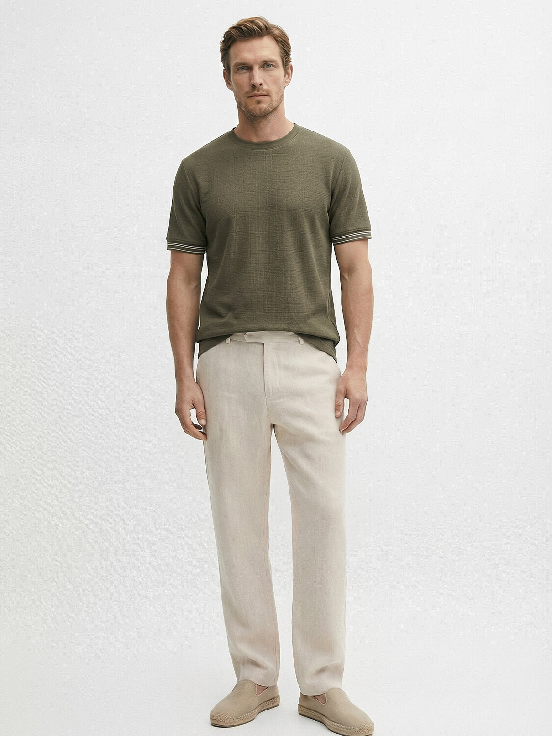 Haki Pamuk Dokulu Regular Fit Tişört (1)