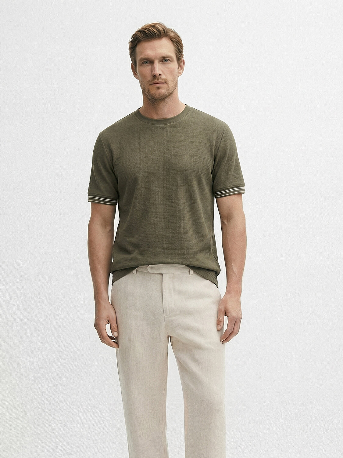 Haki Pamuk Dokulu Regular Fit Tişört