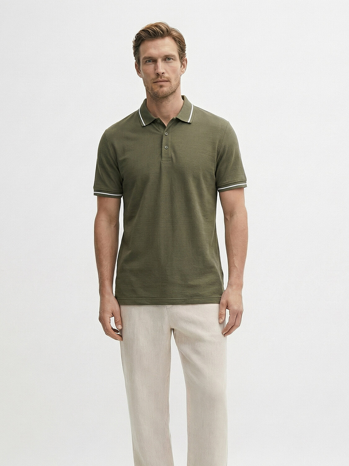 Haki Pamuk Dokulu Regular Fit Tişört