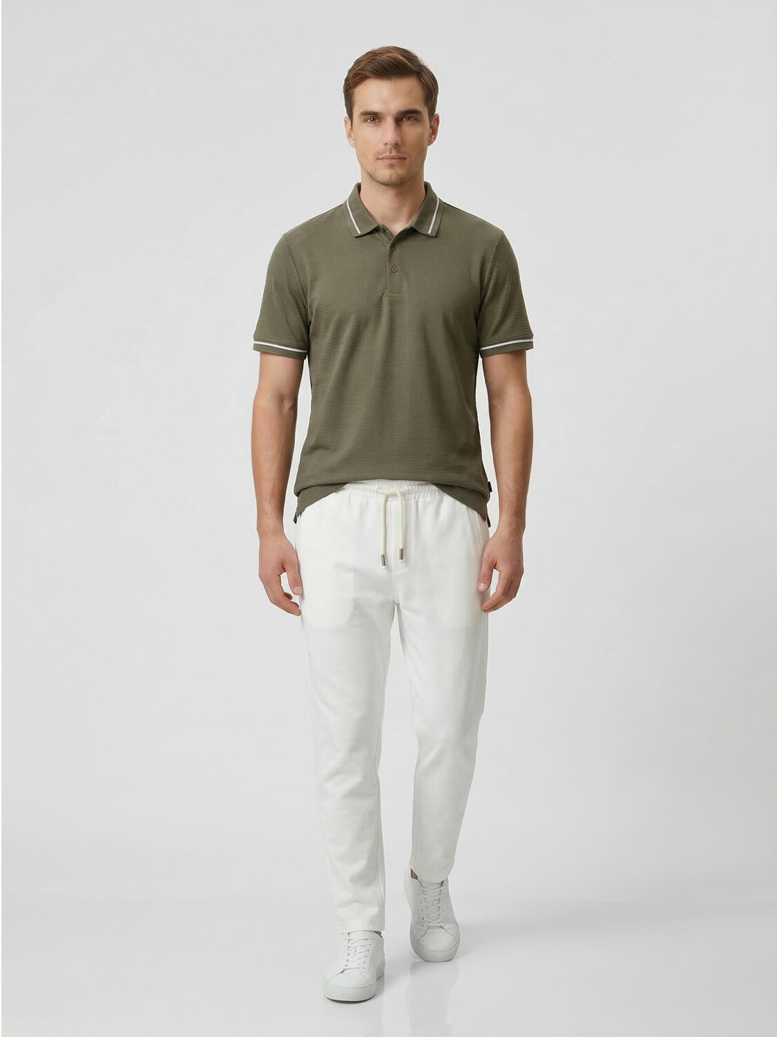 Haki Pamuk Dokulu Regular Fit Tişört (1)