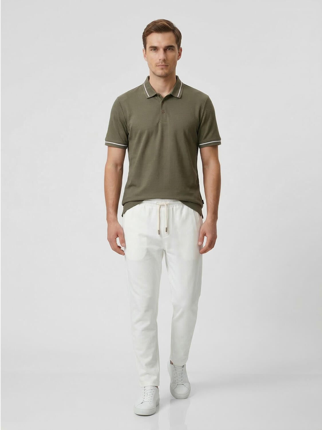 Haki Pamuk Dokulu Regular Fit Tişört - 2