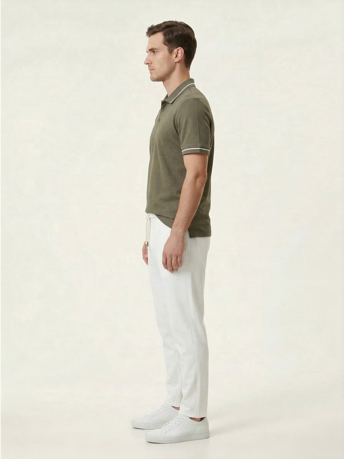 Haki Pamuk Dokulu Regular Fit Tişört - 3