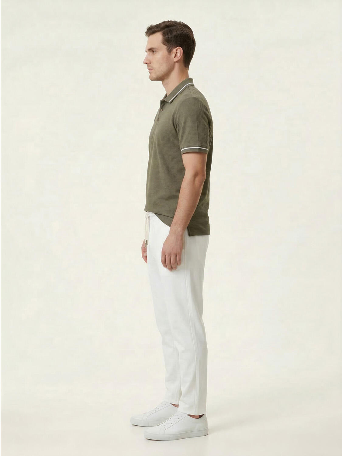 Haki Pamuk Dokulu Regular Fit Tişört - 3