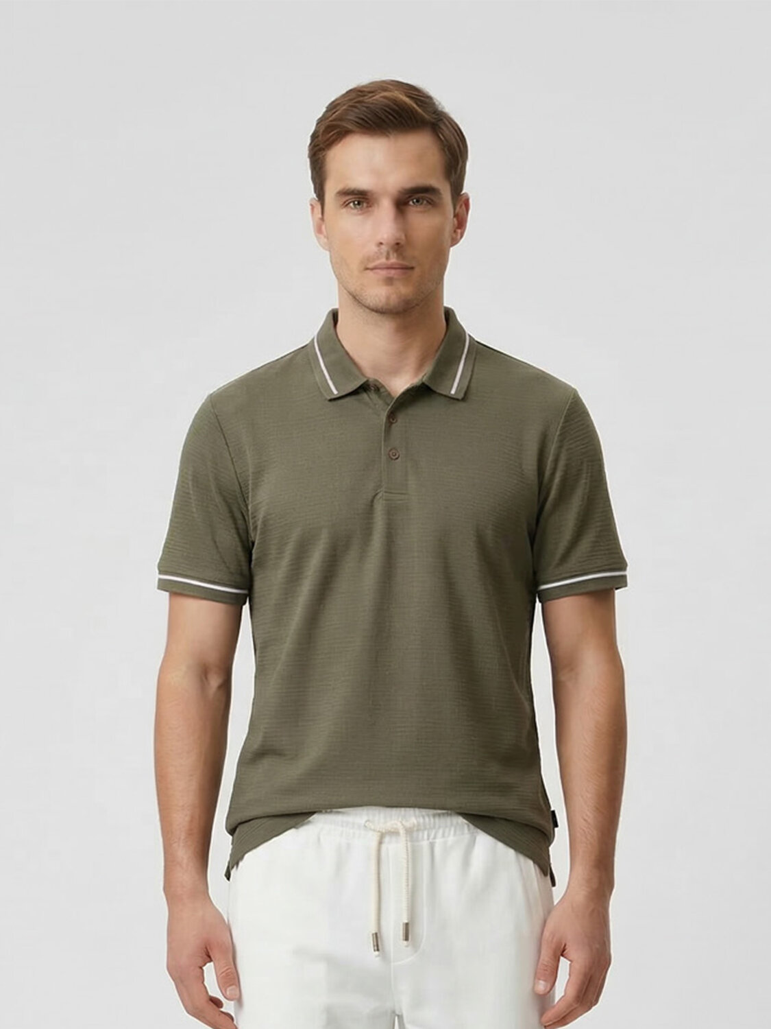 Haki Pamuk Dokulu Regular Fit Tişört