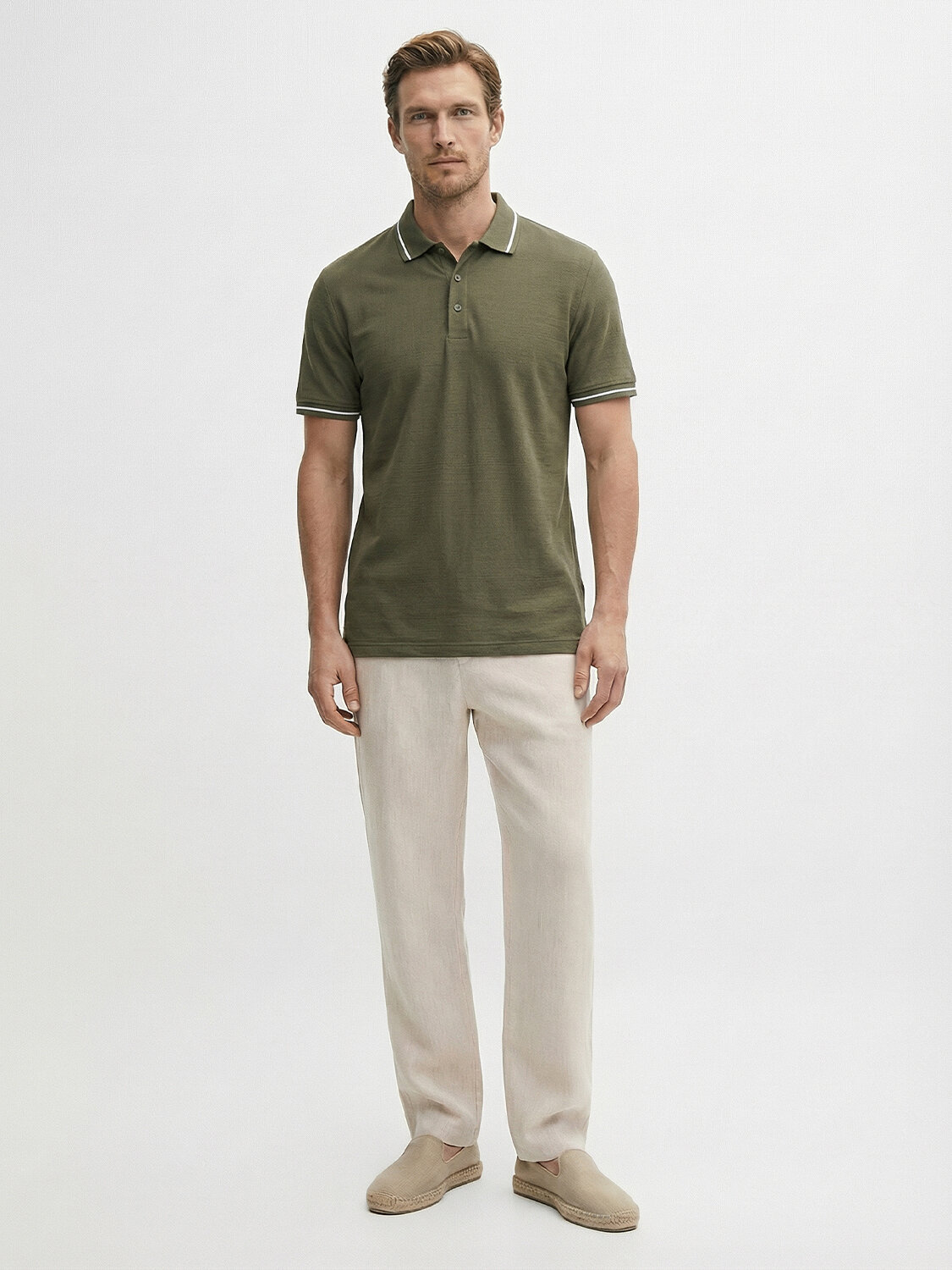 Haki Pamuk Dokulu Regular Fit Tişört (1)