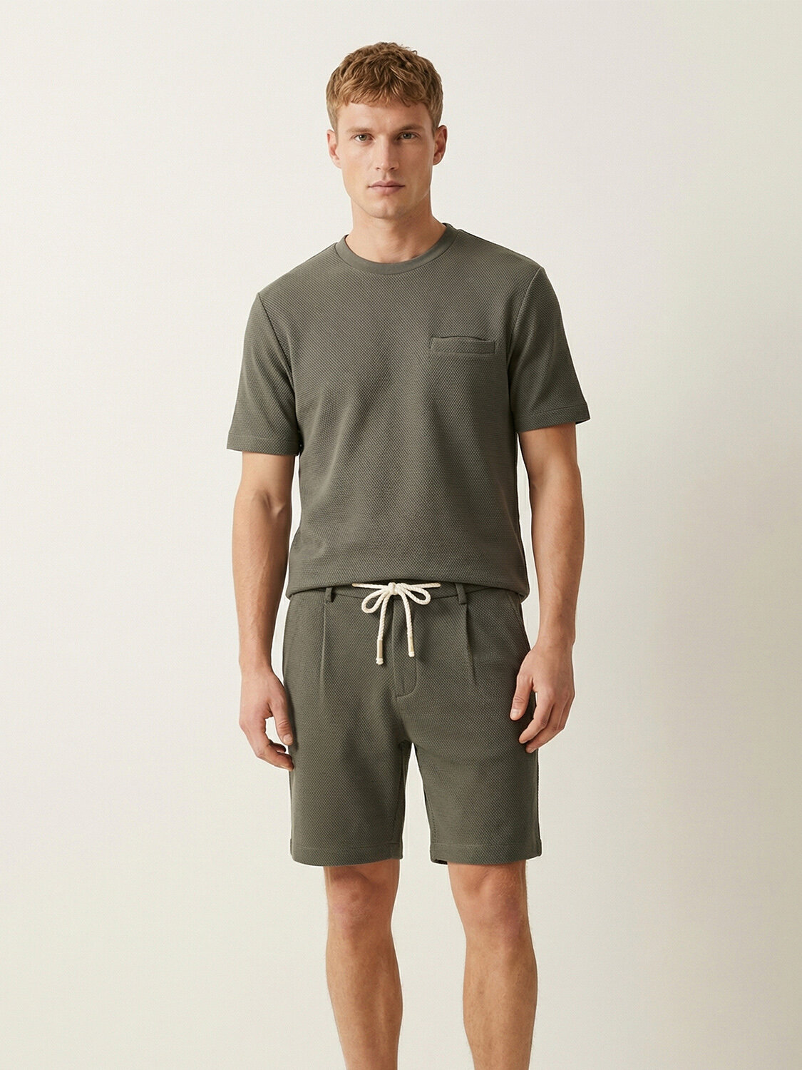 Haki Pamuk Dokulu Regular Fit Tişört