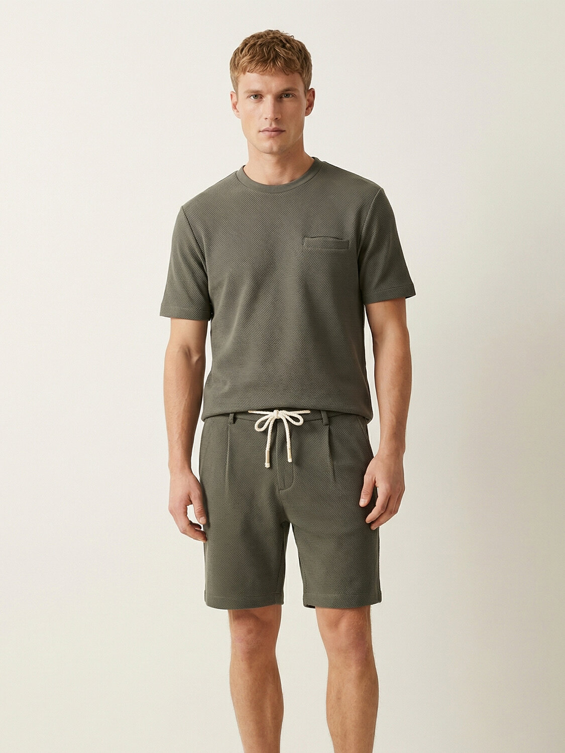 Haki Pamuk Dokulu Regular Fit Tişört - 4