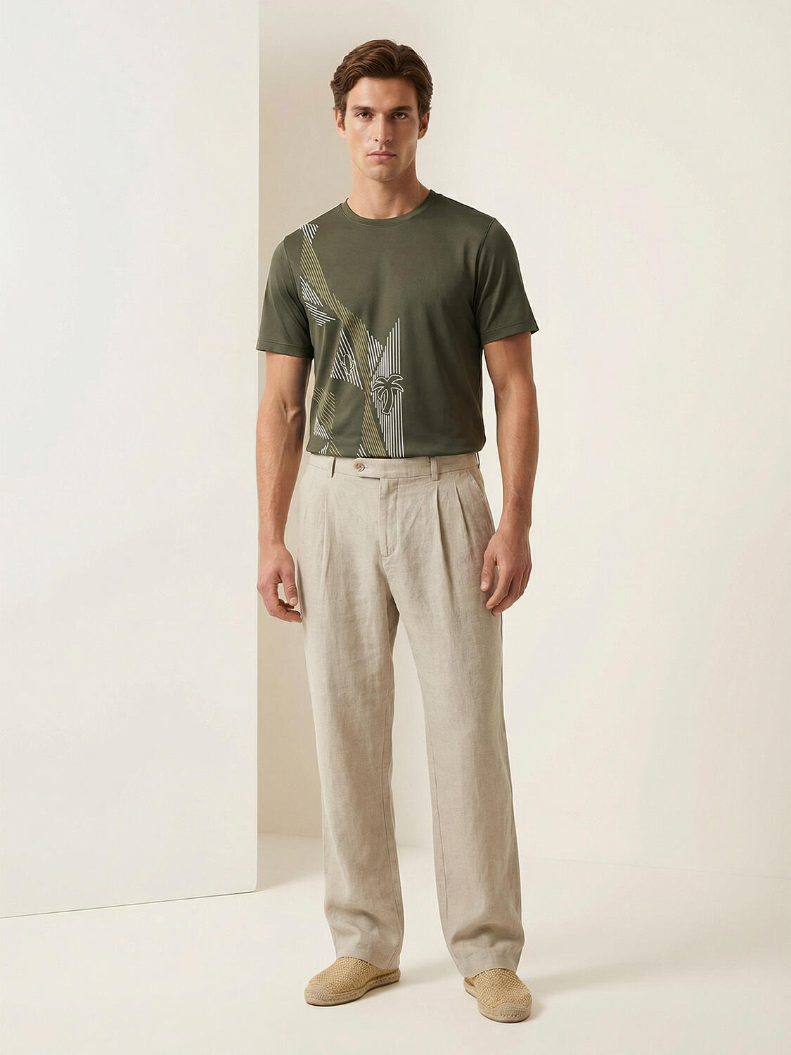 Haki Pamuk Dokulu Regular Fit Tişört - 2