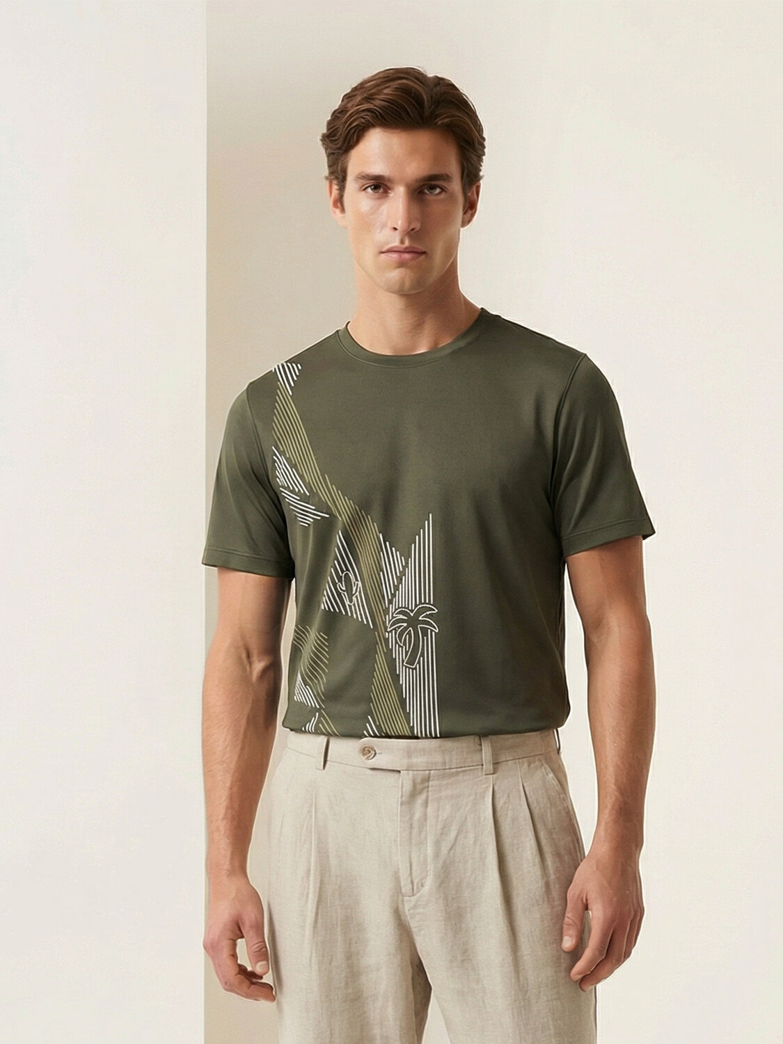 Haki Pamuk Dokulu Regular Fit Tişört