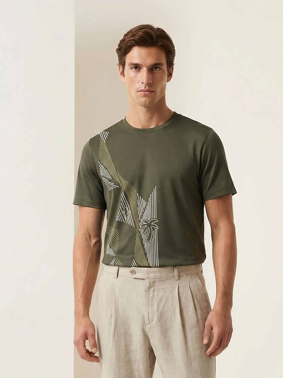 Haki Pamuk Dokulu Regular Fit Tişört - 1