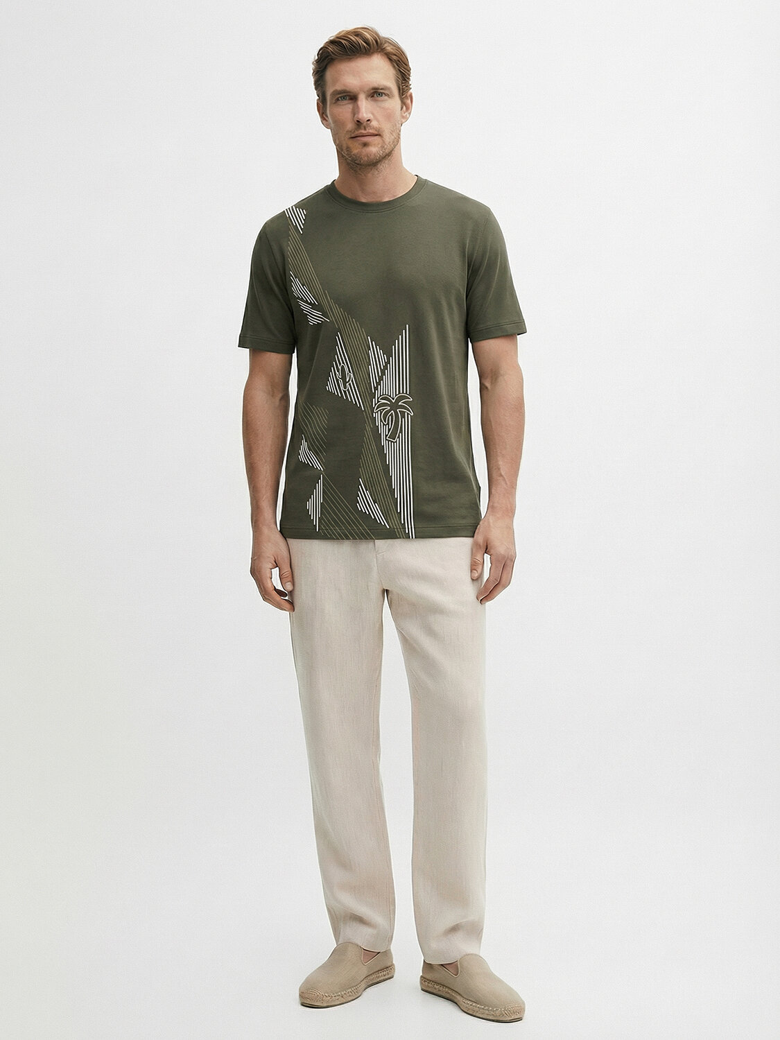 Haki Pamuk Dokulu Regular Fit Tişört (1)