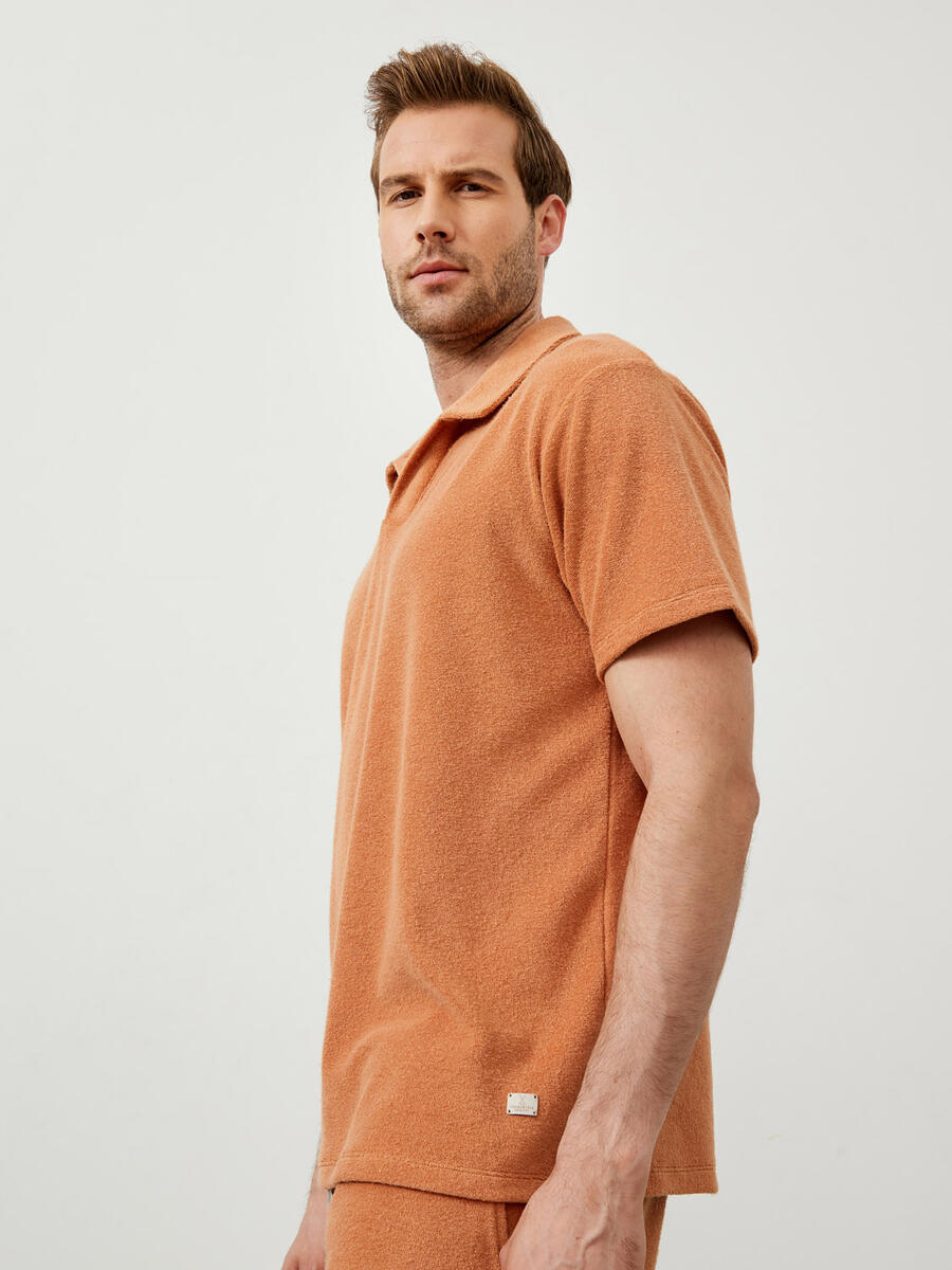 Kahverengi Oversize Pamuklu Havlu Tişört - 4