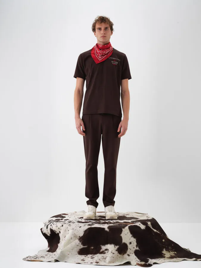 Kahverengi Pamuk Dokulu Regular Fit Tişört - Xint