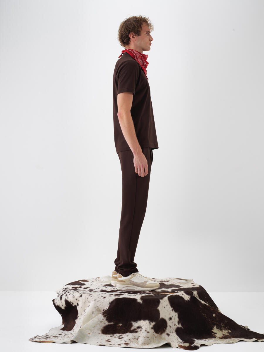 Kahverengi Pamuk Dokulu Regular Fit Tişört - 3