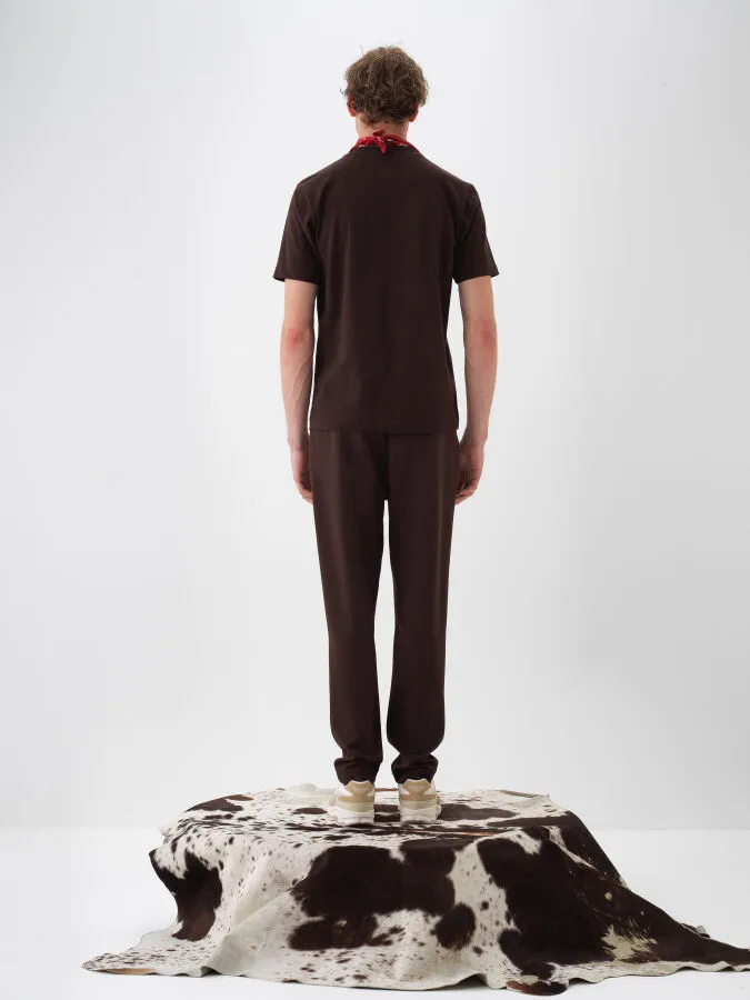 Kahverengi Pamuk Dokulu Regular Fit Tişört - Xint