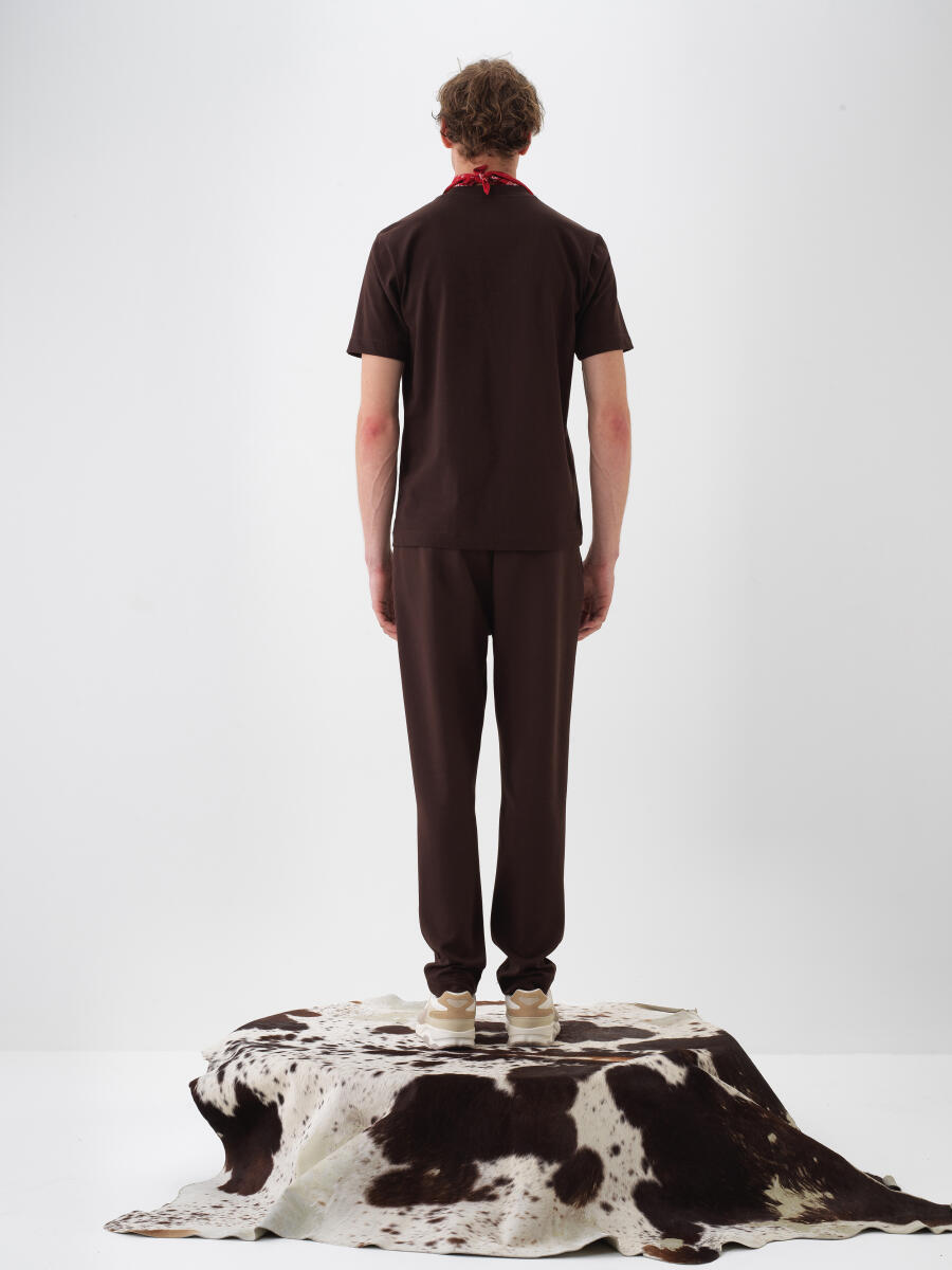 Kahverengi Pamuk Dokulu Regular Fit Tişört - 4