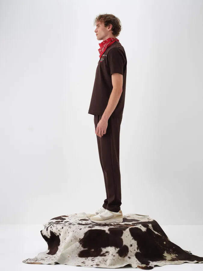 Kahverengi Pamuk Dokulu Regular Fit Tişört - Xint