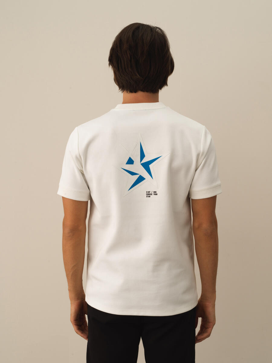 Kırık Beyaz Pamuk Dokulu Regular Fit Tişört