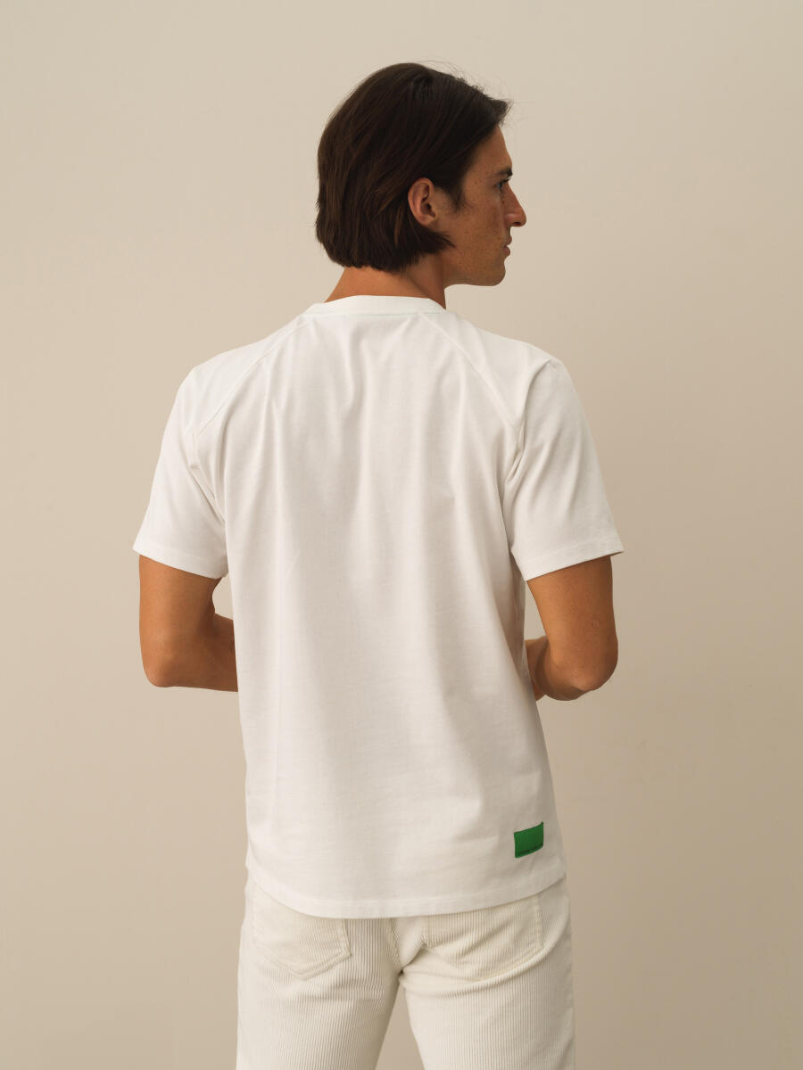 Kırık Beyaz Pamuk Dokulu Regular Fit Tişört - 4