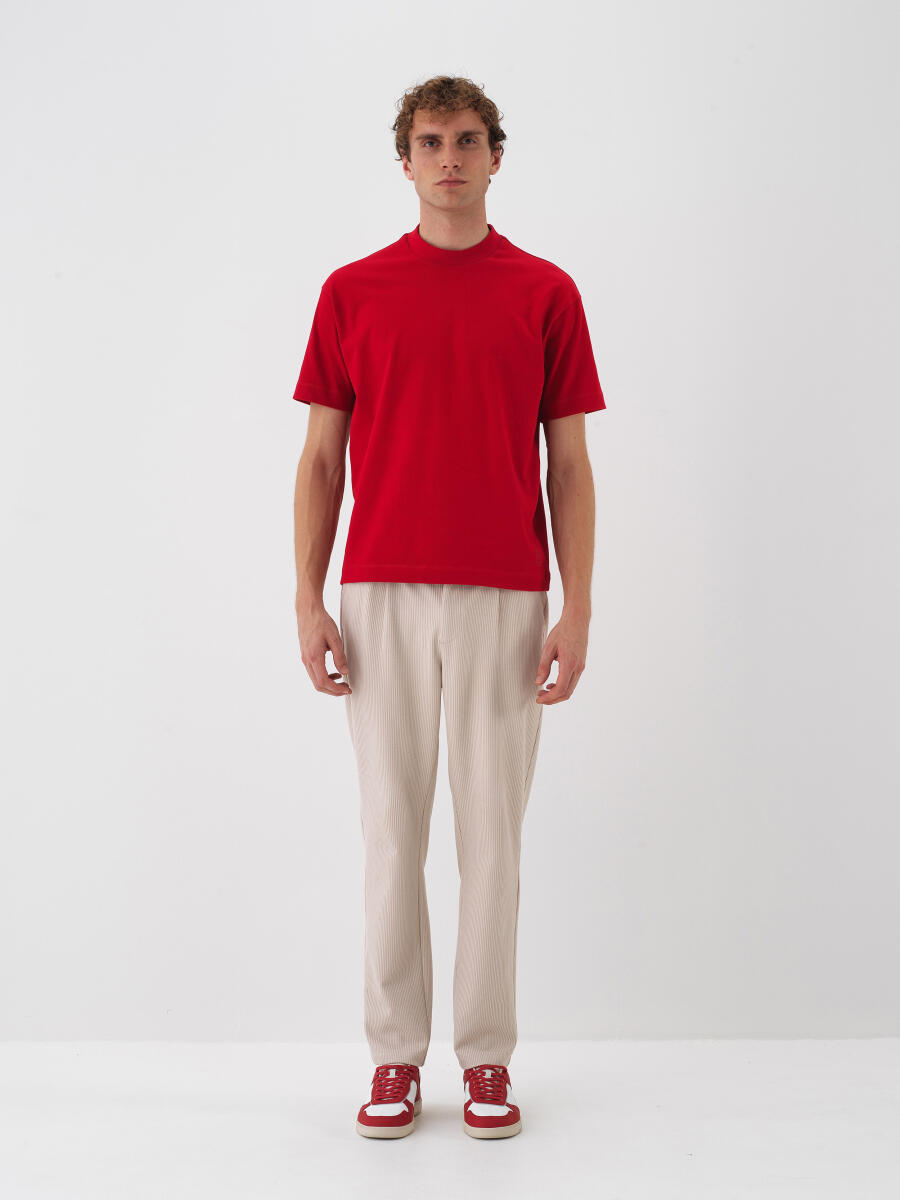Kırmızı Pamuk Dokulu Regular Fit Tişört