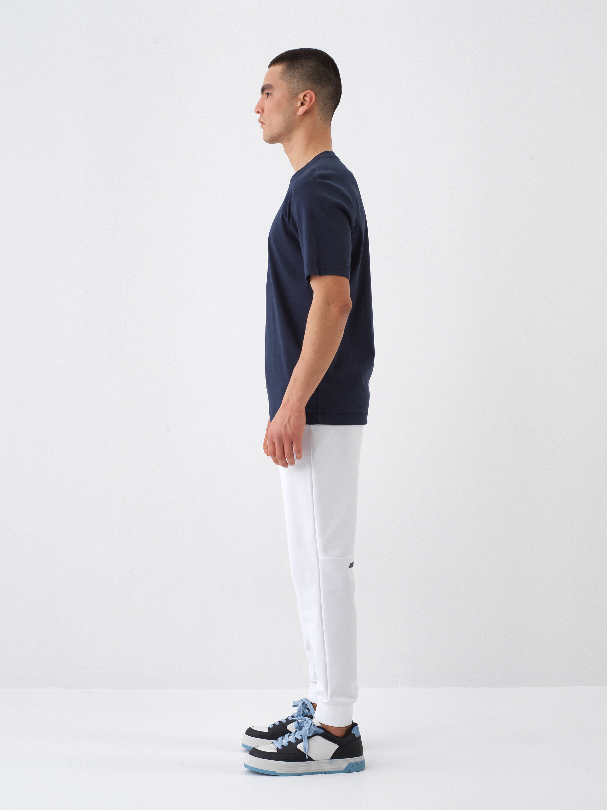 Lacivert Lüks Merserize Dokulu Regular Fit Tişört - Xint