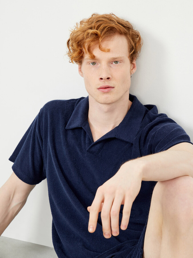 Lacivert Oversize Pamuklu Havlu Tişört - 4