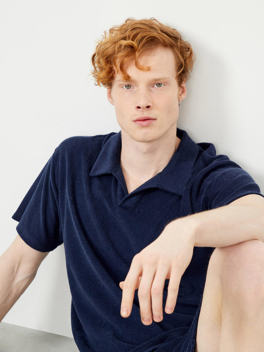 Lacivert Oversize Pamuklu Havlu Tişört - 4