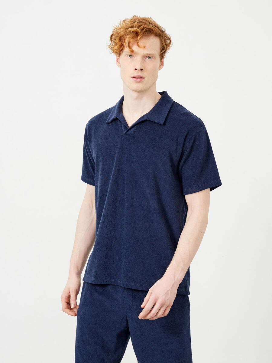 Lacivert Oversize Pamuklu Havlu Tişört - 3