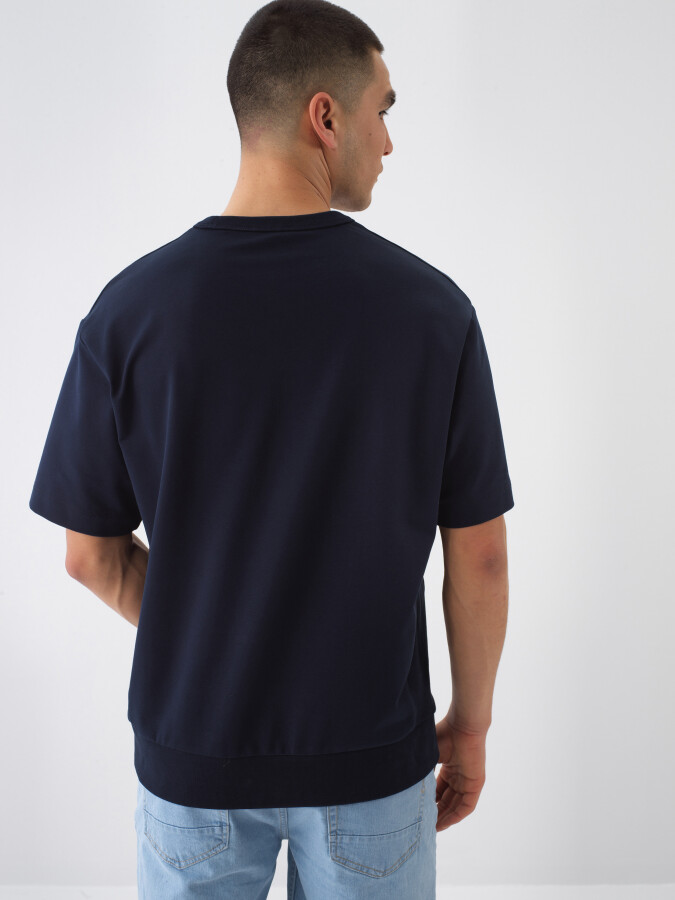 Lacivert Pamuk Dokulu Oversize Tişört - 4