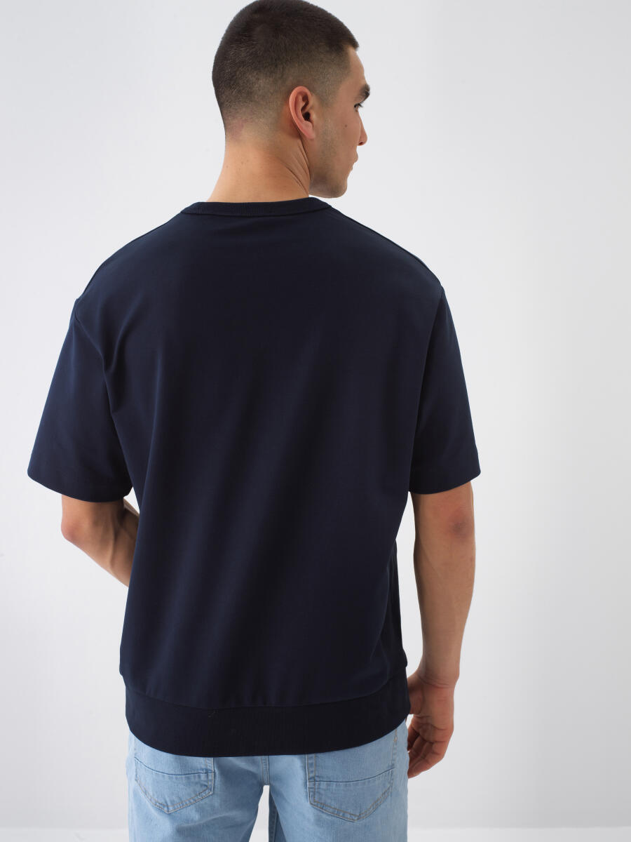 Lacivert Pamuk Dokulu Oversize Tişört - 4