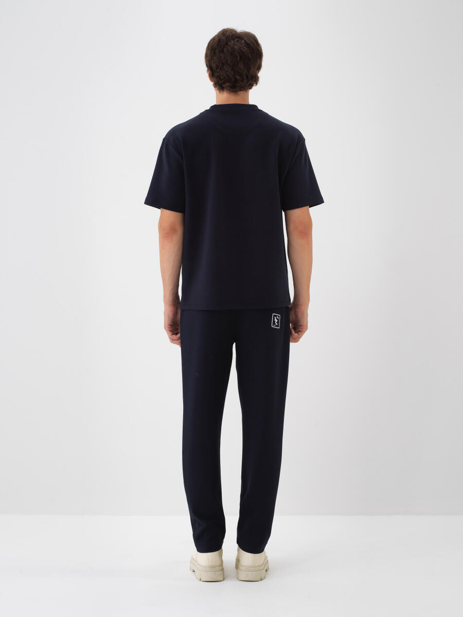 Lacivert Pamuk Dokulu Oversize Tişört - 5