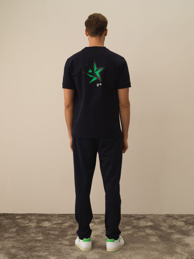 Lacivert Pamuk Dokulu Regular Fit Tişört - Xint